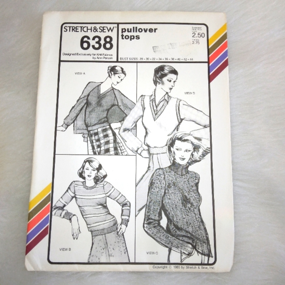 STRETCH & SEW 638 Pullover Tops Bust 28"-44", uncut, vintage